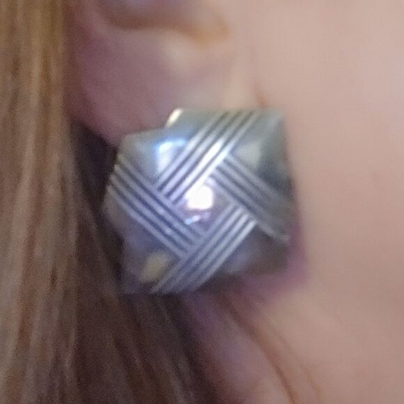 Vintage Sterling Geometric Lines Large Earrings - Picture 5 of 7